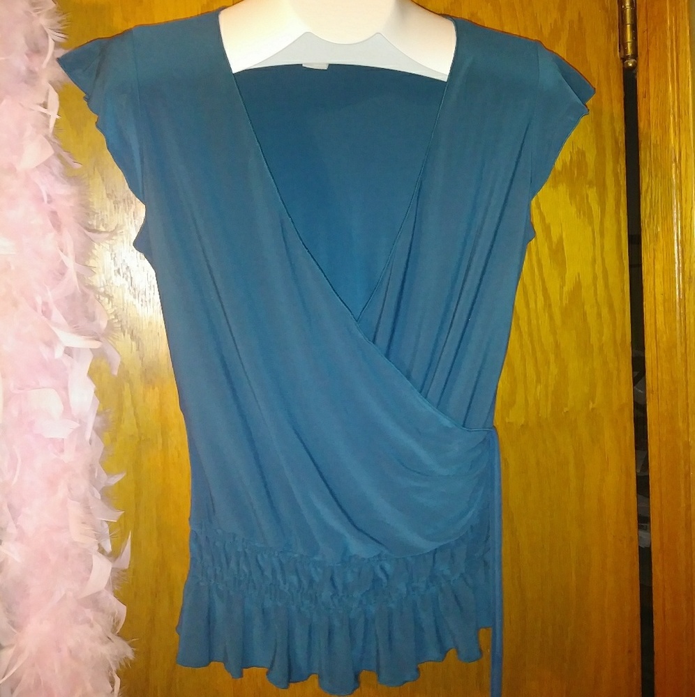 Mosaic Blue Ruffle Sleeve Blouse